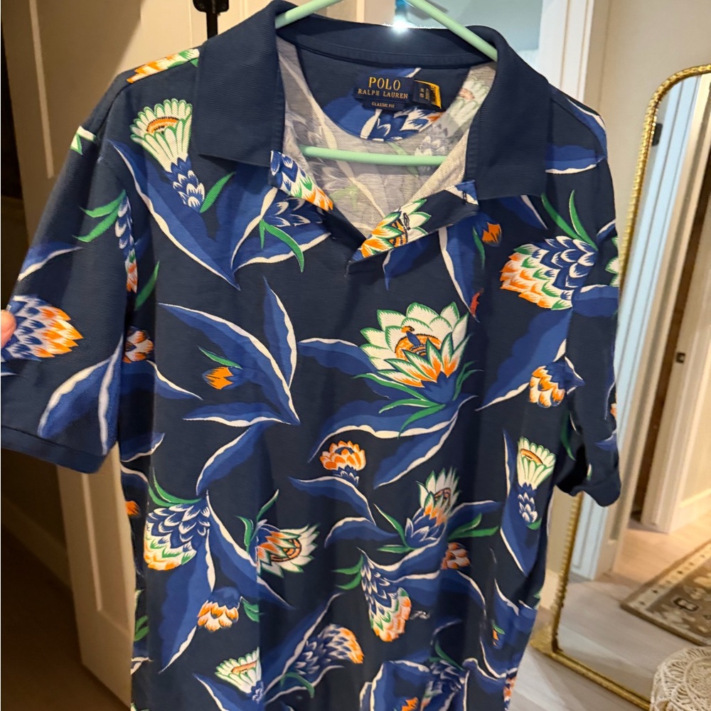 Polo by Ralph Lauren Navy Blue Floral Camp-Collar Polo